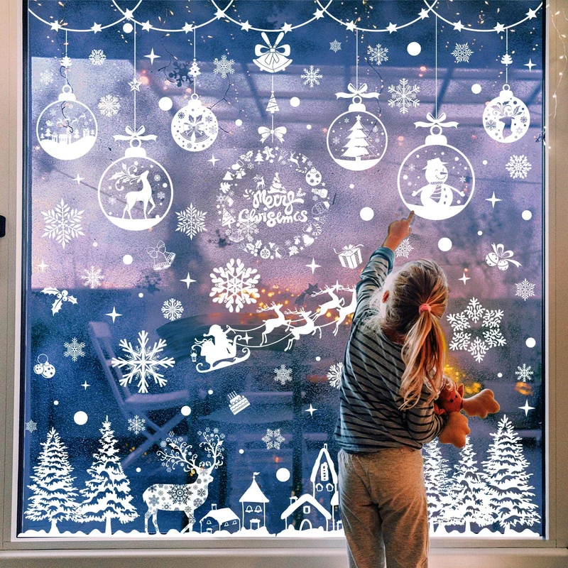 Svanco Natale Adesivi Finestra Sticker Porta Statico Fai da te Finestra Sticker Natale Decorazione Rimovibile Riutilizzabile Wallpaper PVC Fiocchi di Neve, Campane 9 fogli