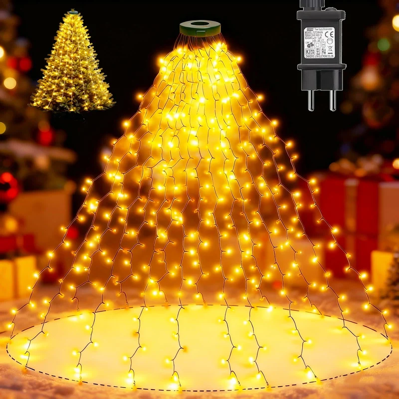 Dekofun Luci Albero di Natale 400 LED 2Mx16 Fili Mantello Luci Albero di Natalizie con Anello, 8 Modalità Luce Alberi di Natale a Cascata Impermeabile Catena Luminosa Natalizi per Interno Esterno