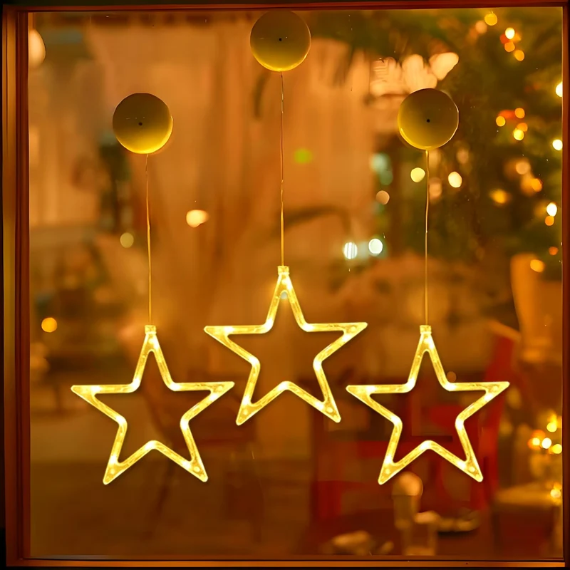 Anmossi LED Luci di Natale,3 Pezzi Tenda Luci Natalizie a Batteria,10 LED Tenda Luminosa con Stelle,Bianco Caldo,Timer,Luci Natale Decorativa per Natale,Finestra,Matrimoni,Feste
