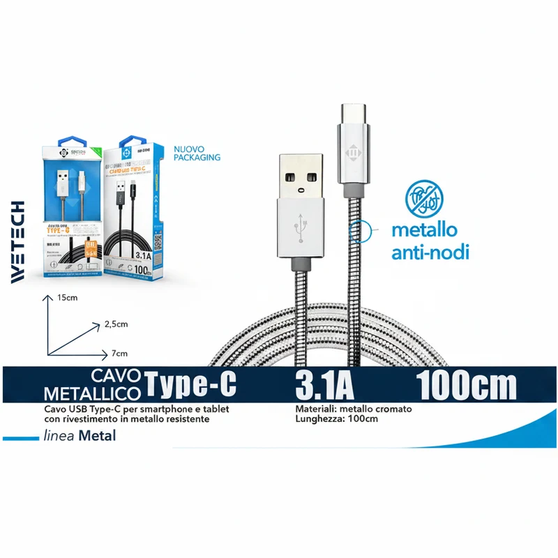 Wetech Cavo Usb-C Con Rivestimento In Metallo Anti-Nodi