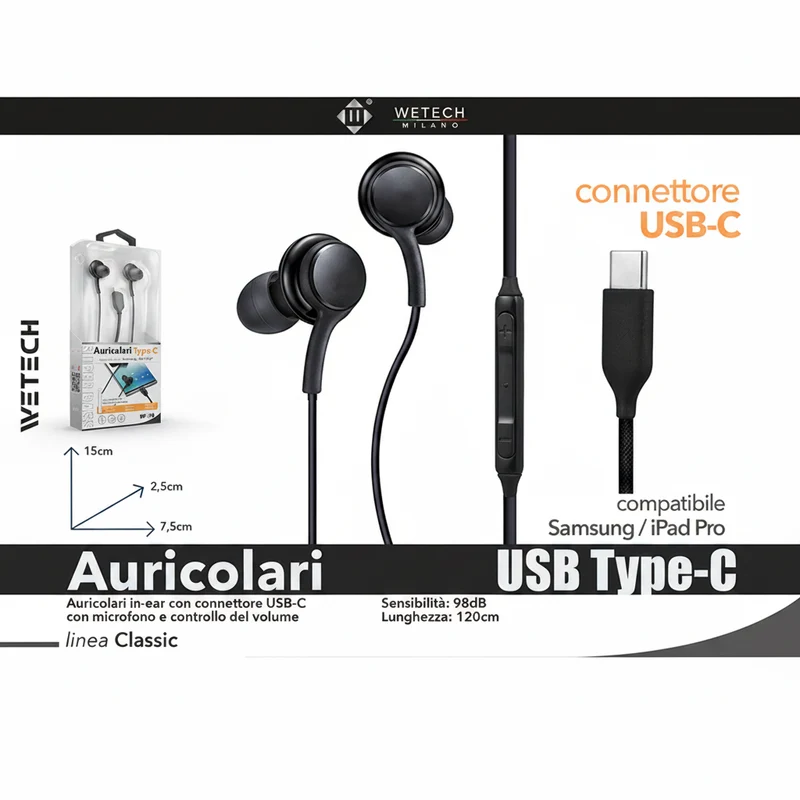 Wetech Auricolari Usb-C Compatibile Con Samsung
