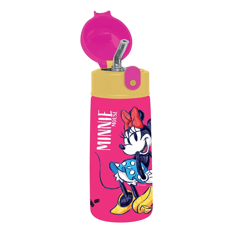 Borraccia Termica Borraccia MINNIE - per Bambini con Cannuccia 460 ML NO BPA - Asilo, Scuola Elementare - Acciaio Inox, Mantenimento Temperatura fino a 24h