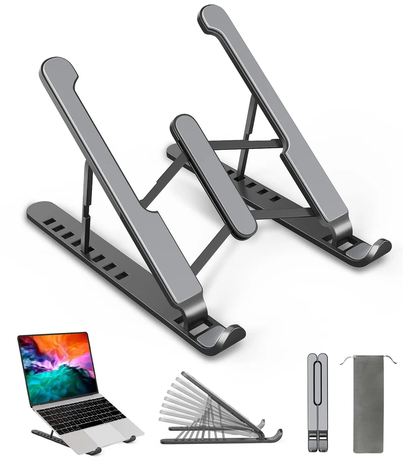 AOVUYCK-Store Supporto PC Portatile, 8 Livelli Regolabile & Raffreddamento Porta PC, Pieghevole in Plastica e Silicone Laptop Stand per Computer Portatili e Tablet (10-15,6’’)