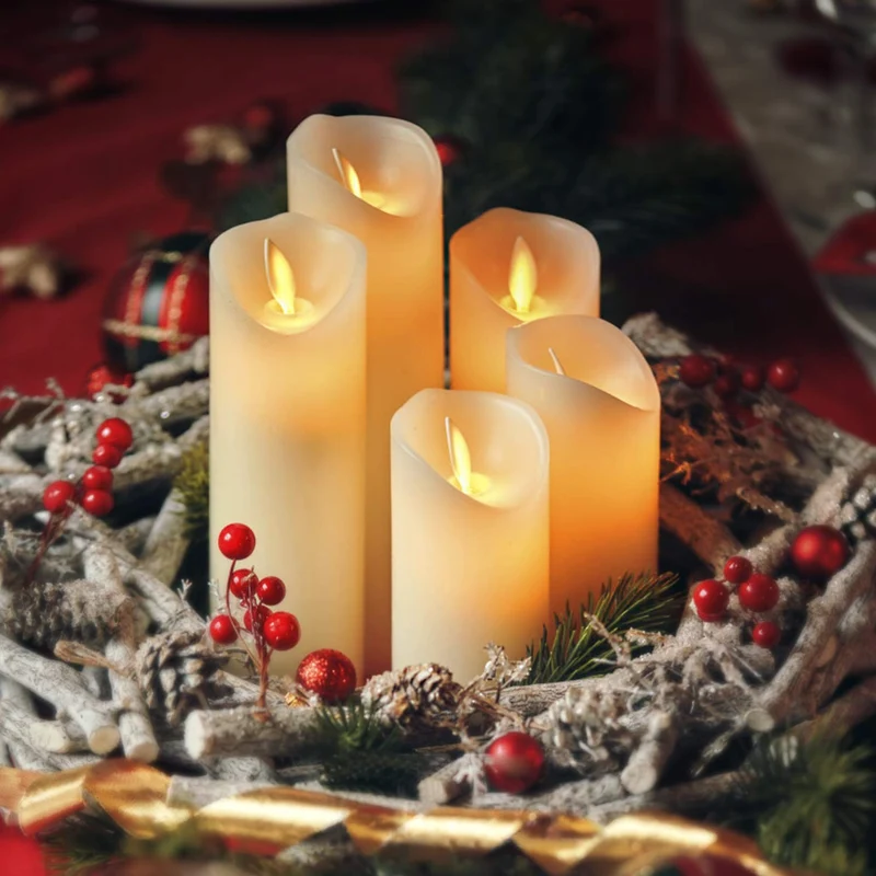 CCLIFE velas elettriche e LED in vera cera con telecomando, funzione timer, paraffina, funzionamento a batteria,Beige 5 pezzi
