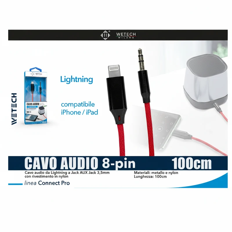 Wetech Cavo Aux Jack 3.5 - Usb 8Pin 100Cm