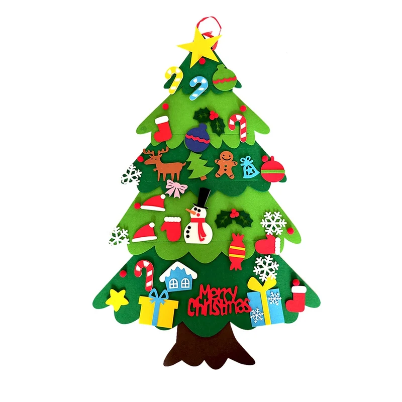 LUOHONG Albero Natale Feltro per Bambini, 32 Ornamenti Staccabili Regali di Natale di Nuovo Anno per Bambini, Decorazioni Natale per Pareti di Porte