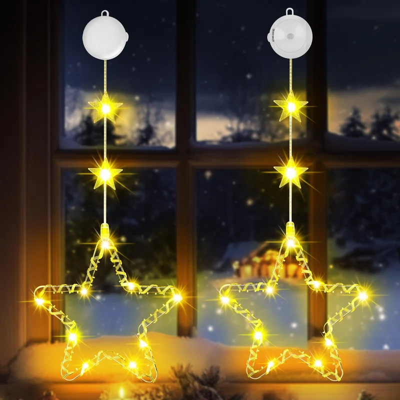 Decorazioni Natalizie,2 Pezzi Luci Natale Finestra,3 Modalità con Timer e Ventosa,Luci Natalizie,Luci di Natale da Interno ,Decorazioni per Finestre,Tende Natalizie per Finestre per Interno Esterni