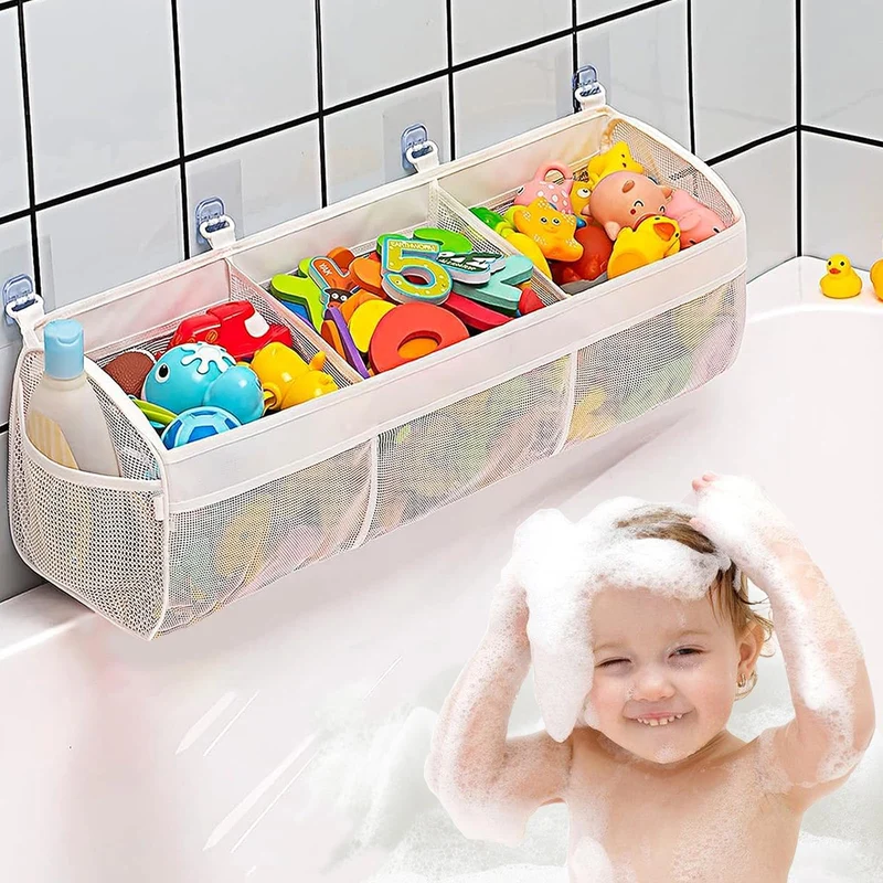 Buudreza Porta Giochi Vasca da Bagno, Borsa Organizer per Giocattoli da Bagno con 3 Scomparti