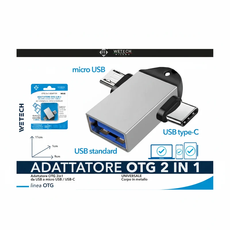 Wetech Adattatore Otg 2In1 Usb-Micro Usb- Type C Ws931