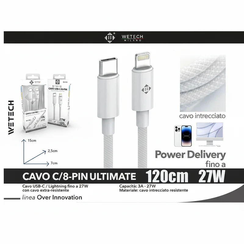 Wetech Cavo Usb C-8Pin 120Cm 27W