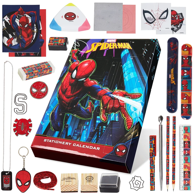 Marvel Calendario dell'Avvento 2024 con Materiale Scuola e Portachiavi per Bambini (Spiderman Multicolore)
