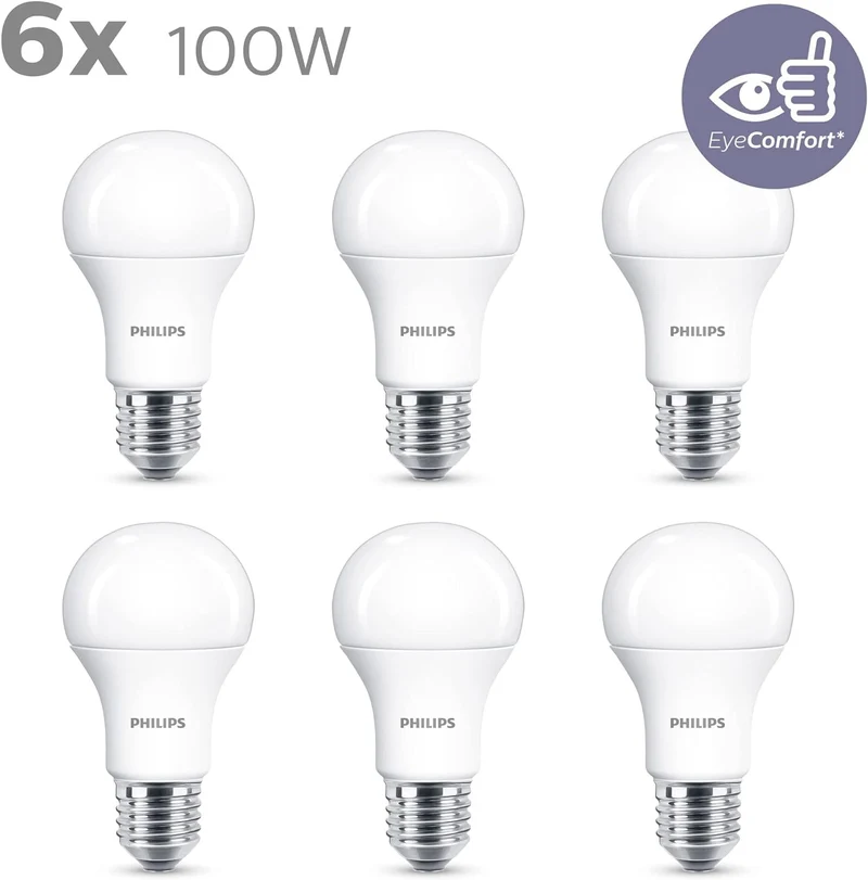 Philips LED Lampadine a Goccia, E27, 13W Equivalenti A 100W, Luce Bianca Calda, 6 Pezzi [Classe di efficienza energetica E]
