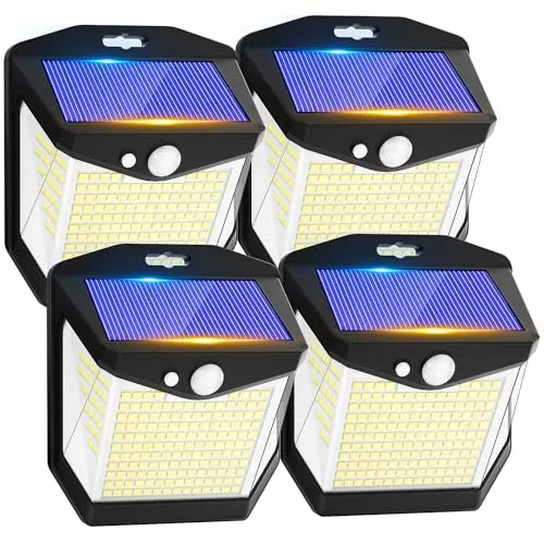 Luci LED Esterno Giardino Solare - 248 LED Luce Esterno con Pannello Solari con Sensore da Movimento 3 Modos 270° Illuminazione Lampada Solare da Esterno IP65 Impermeabile per Parete Garage