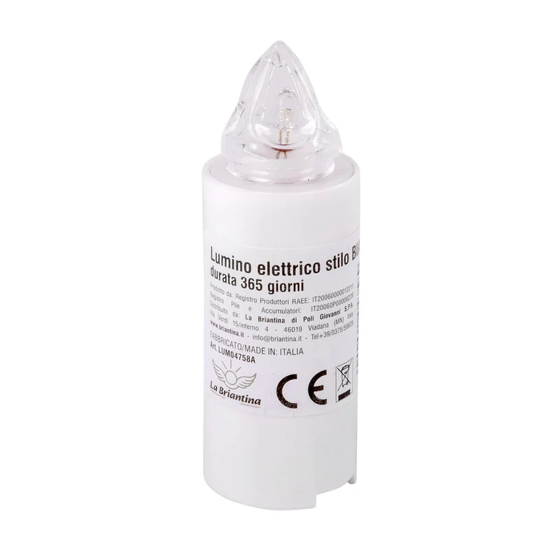 La Briantina Lumino Elettrico a Led Stilo, Durata 365 Giorni, Bianco con Luce Fissa Tremolante, h9.5xø3 cm