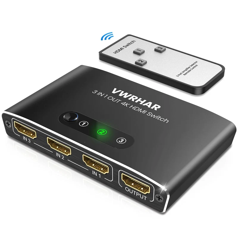 Sdoppiatore HDMI, 4K@60Hz HDR Switch HDMI 3 In 1 Out con Telecomando, Alluminio HDMI Switch Supporta 4K/3D/HDCP1.4/UHD/1080P, Splitter HDMI per TV, PC, Fire Stick, PS5/4/3, Xbox, Blu-Ray, DVD Player