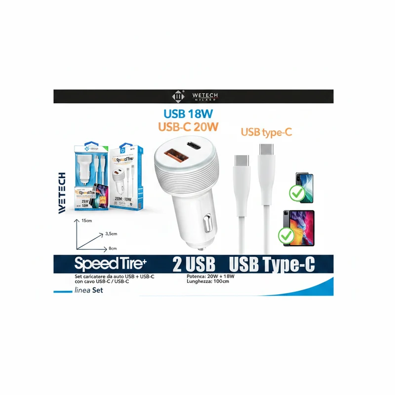 Wetech Caricatore Da Auto A C C/Cavo Usb C