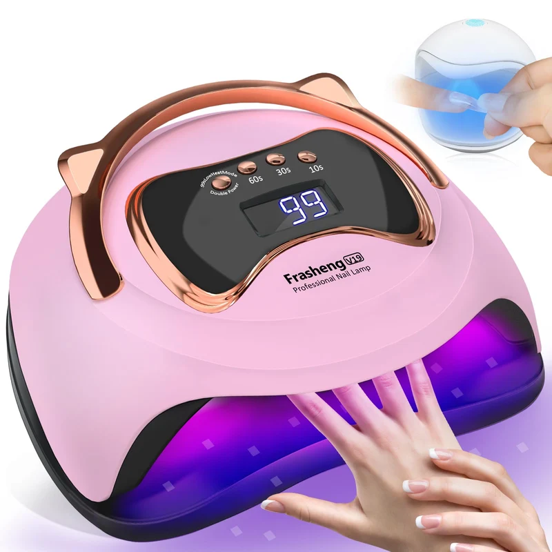 Frasheng 180W Lampada UV LED Unghie,Nuovo Design Della Maniglia Dell'orecchio Di Gatto,Professionale Fornetto Unghie Semipermanente per Manicure,con 4 Modalità Timer,con Mini Lampada UV per Unghie