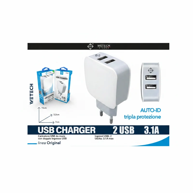 Wetech Caricatore Da Muro 3.1A 2Usb Port