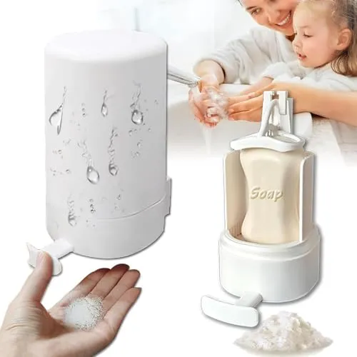 Smerigliatrice per Sapone da Bar con Scatola Macina, Risparmiatore di Sapone da Parete con 3 Livelli Regolabili, Senza Perforazione - Contenitore per Sapone da Doccia