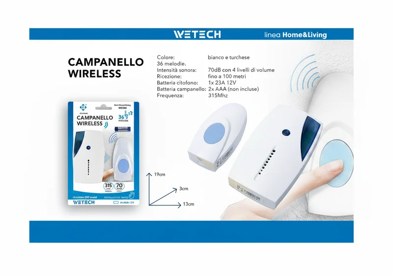 Wetech Campanello Wireless 2Xaaa