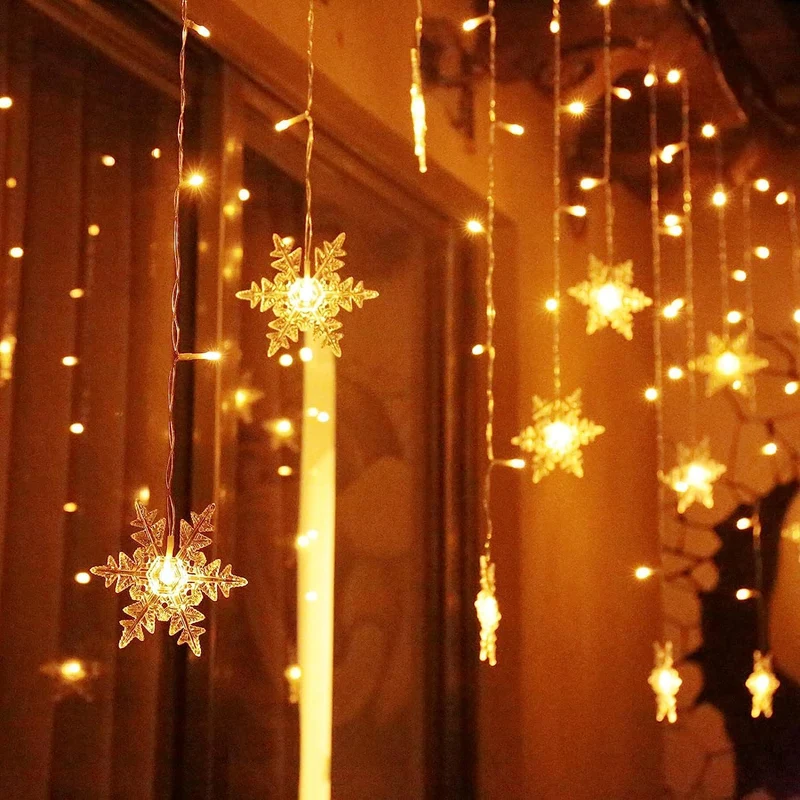 Luci di Natale Cascata Fiocco di Neve,ELEUTH 94LED Luci Natale Esterno Con 8 Modalità Tenda Luminosa Natale IP44 Luci Natale Per La Casa,Albero,Finestra,Balcone,Cortile,Giardino Decorazioni Natalizie