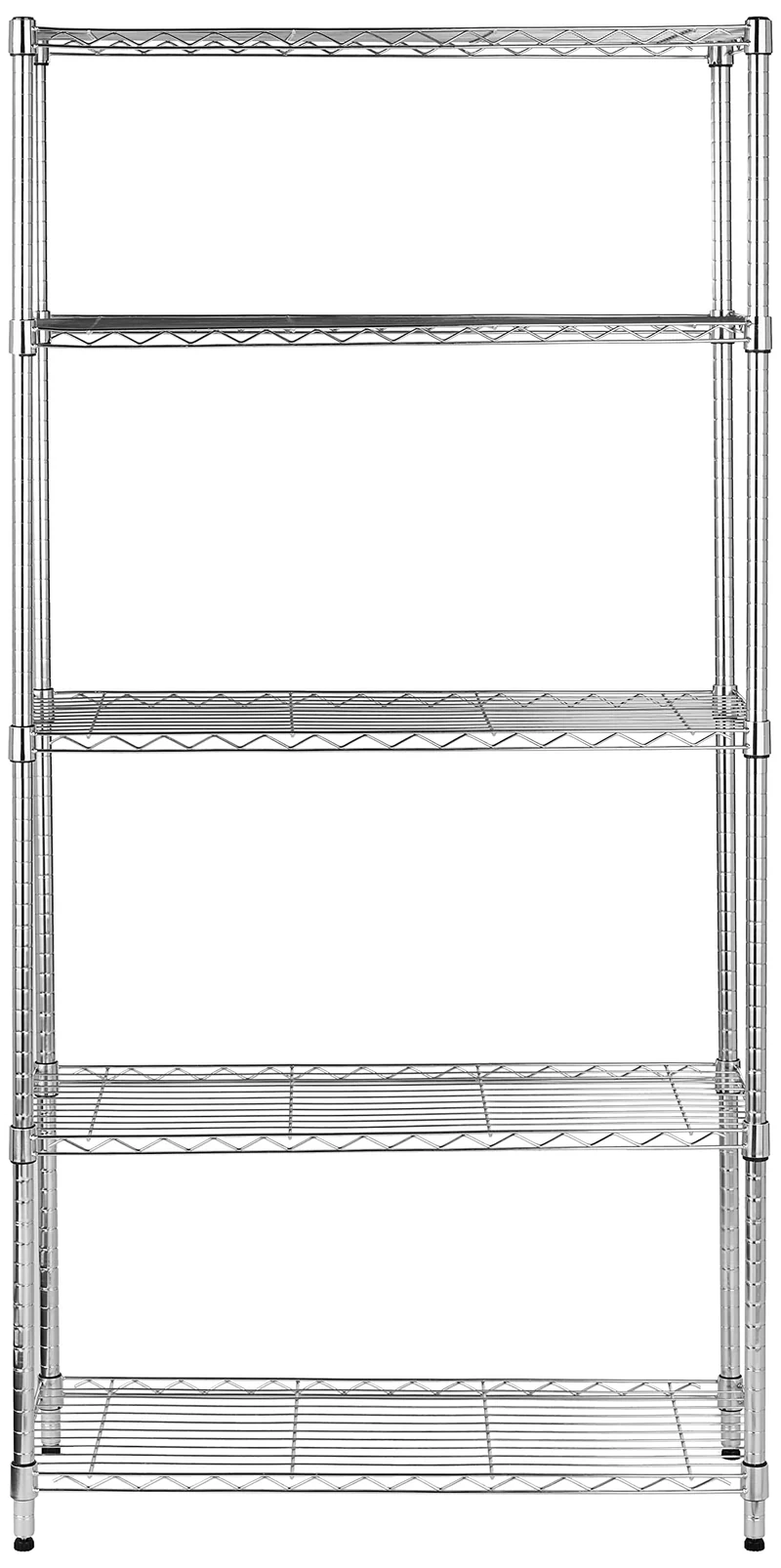 Amazon Basics Scaffaliera a 5 ripiani, altezza dei ripiani e piedini di livellamento regolabili, peso massimo 680 kg, Cromo, 36 D x 91 W x 183 H cm