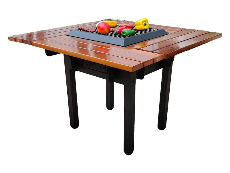Tavolo da barbecue con griglia e piano in legno