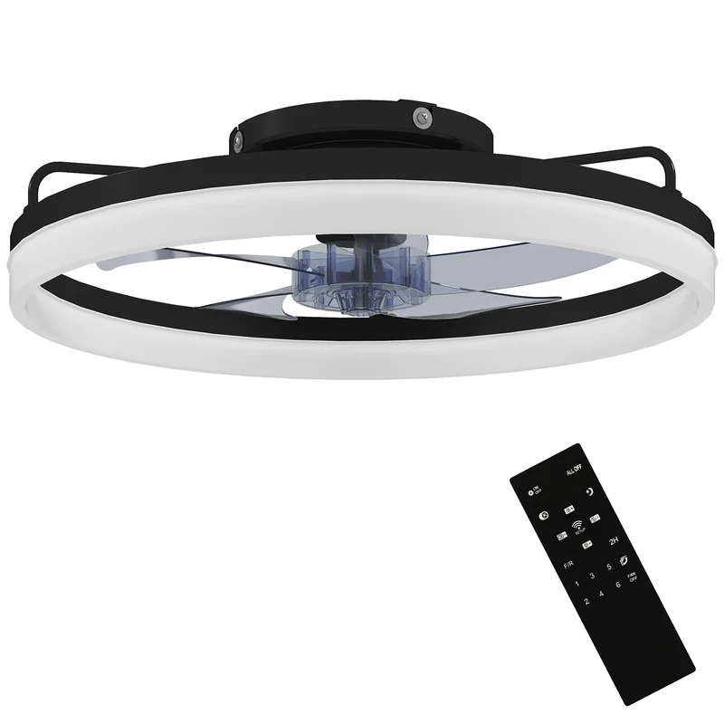 Ventilatore a Soffitto Ø50 cm con Luce LED Regolabile Telecomando Timer 6 Velocità in Acciaio e Plastica Nero