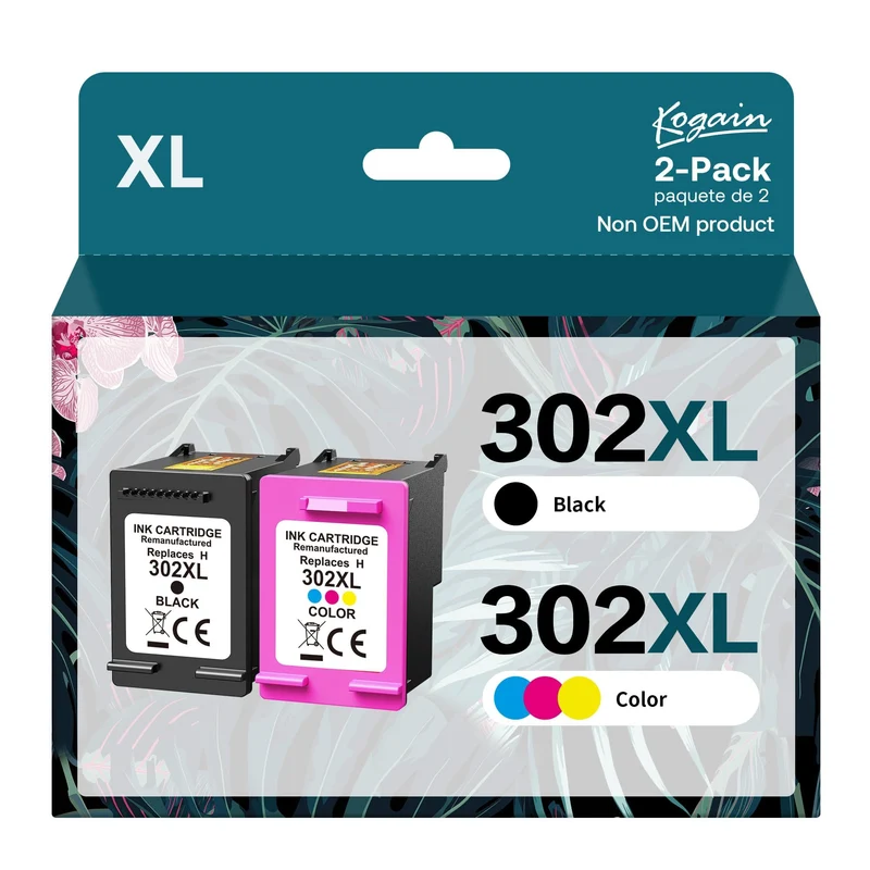 Kogain Rigenerato 302 XL Cartucce d'inchiostro Sostituzione per 302XL Nero e Colore,per DeskJet 2130 3630 3636 3639 per Envy 4520 4525 4527 4528 per Officejet 3830 3833 3835 4650 5220 5232 (2 Pack)