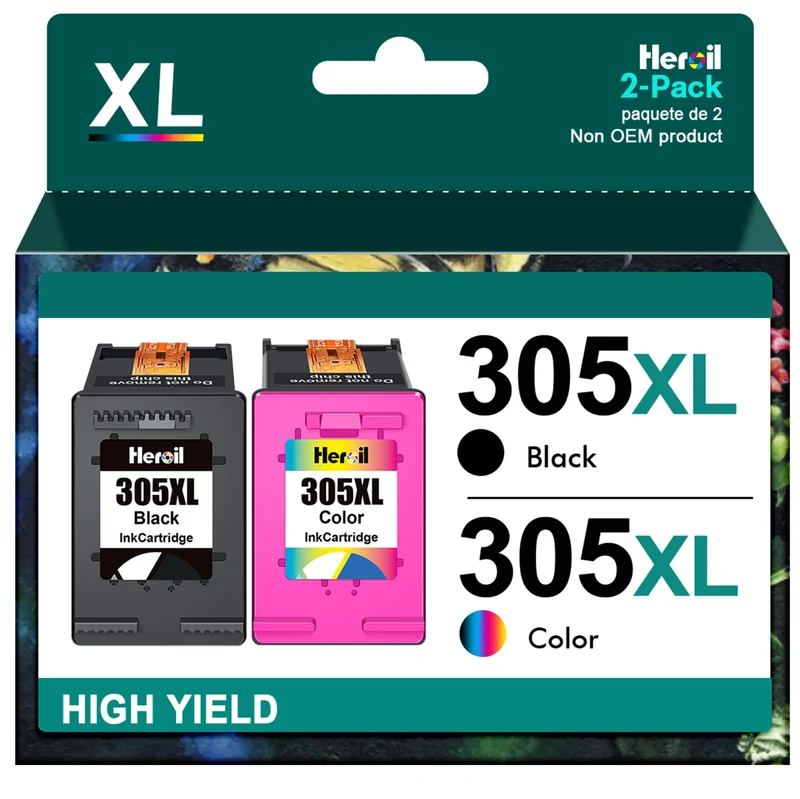 Heroil 305 Nero e Colore 305XL Cartucce d'inchiostro Sostituzione per HP 305 XL Nero e Colore per HP DeskJet 2710 2720 DeskJet Plus 4100 4110 4120 4130 Envy 6010 6020 6030 Envy Pro 6420 6430 (2-Pack)