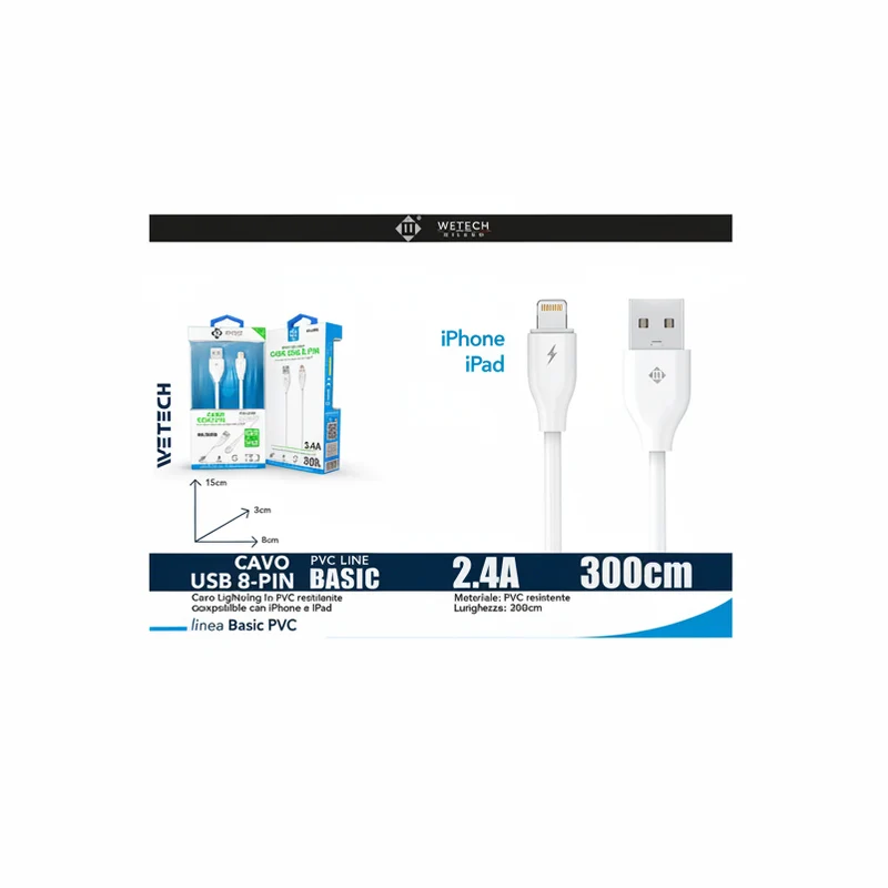 Wetech Cavo Lightning Basic 2.4A 300Cm-Bianco
