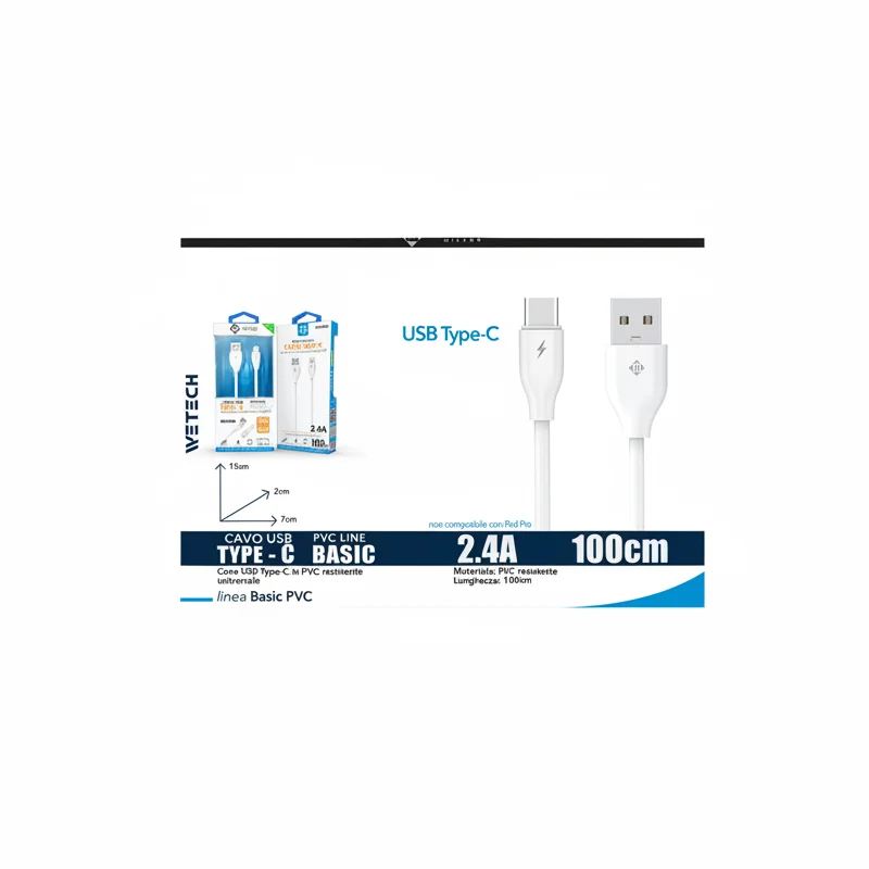 Wetech Cavo Usb-C Basic 2.4A 100Cm-Bianco