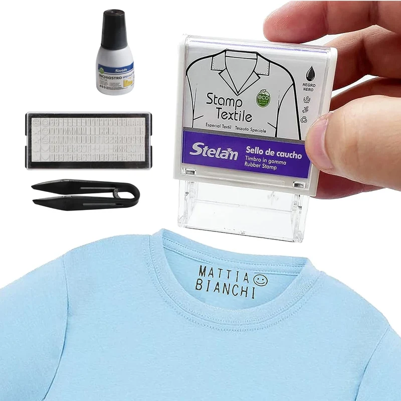 Stelam Timbro Personalizzabile per tessuti,Timbro Nome, Ideale per Vestiti, Maglia, Scarpe,Zaino,Astuccio, consigliato per Asilo, Scuola Elementare (2023)