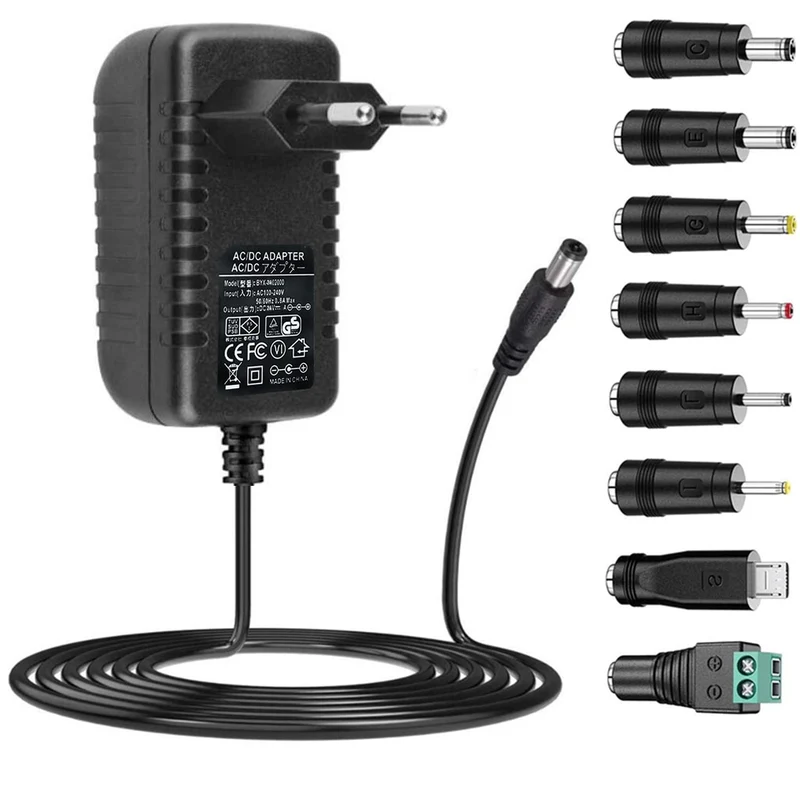 Adattatore AC-DC 24V 1A Alimentatore AC220V da 230V a DC24V con 8 adattatori per spina Caricabatterie DC24V 100mA a 1000mA (DC24Va 1A)
