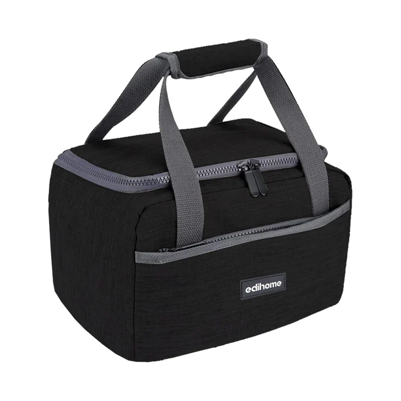 edihome, Borsa Termica Porta Pranzo, Borsa Frigo Piccola, 8L, Lunch Box, Porta Pranzo Termico, Borsetta, per Lavoro, per Viaggio, Blu, Beige e Grigio (Nero)