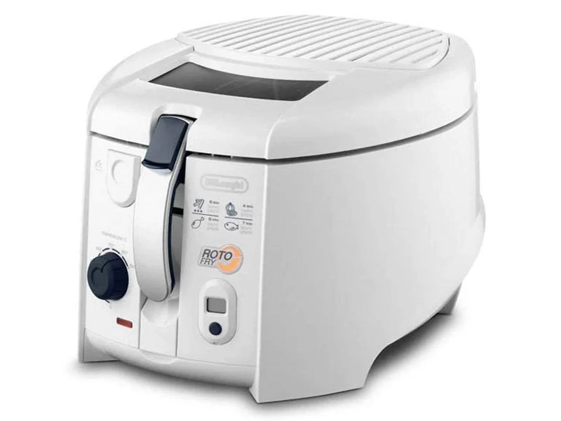 De'Longhi F28533.W1 RotoFry Friggitrice con Cestello Rotante, Frittura Leggera, Facile Pulizia Grazie alla Vasca Removibile, Termostato Regolabile, Timer con Segnale Acustico, Capacità olio 1,3L