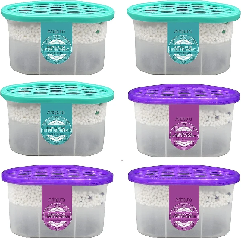 Deumidificatore a Base di Cristalli Idrofili 6 Pack da 500ml Ariapura, con Aromaterapia 2023, Dispositivo di Rimozione Condensa, Assorbiumidità, Muffa, per Cucina, Guardaroba, Scarpiere, Bagno