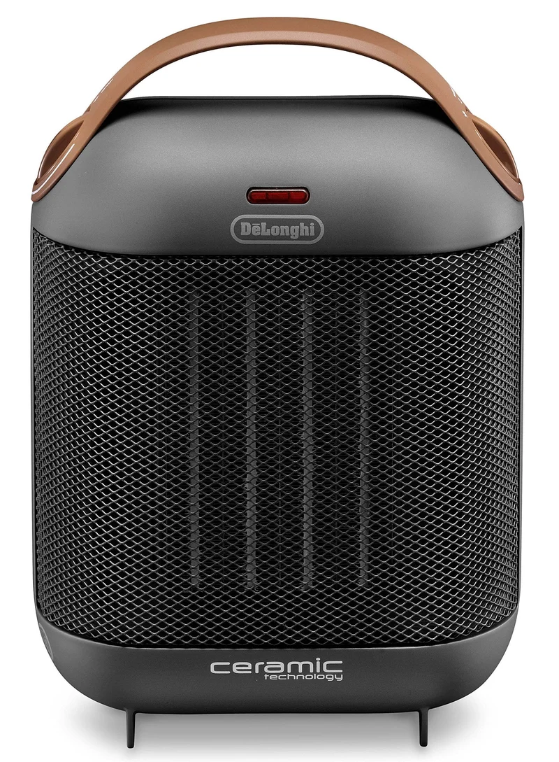 De'Longhi HFX30C18.AG Termoventilatore Capsule da tavolo, Tecnologia ceramica, 2 livelli di potenza, maniglia e piedino di supporto, luce, protezione antigelo, leggero, Antracite