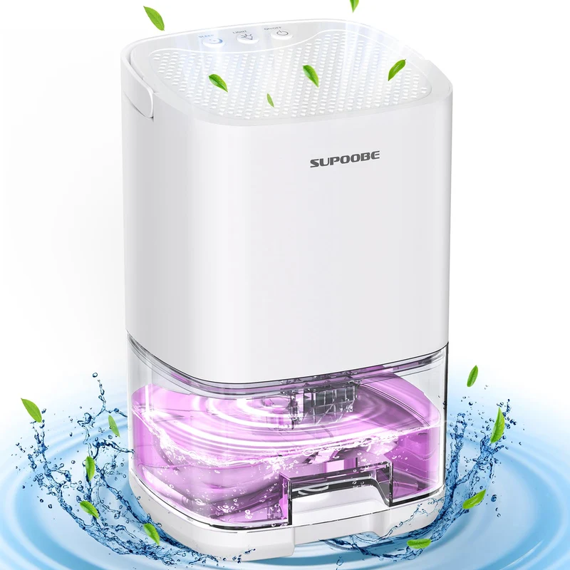 Deumidificatore Casa SUPOOBE Deumidificatore Portatile 1100ML -Muffa e Umidità Silenzioso,Spegnimento Automatico,Luci LED 7 colori,Per la Casa,Bagno,Cabina Armadio,Auto