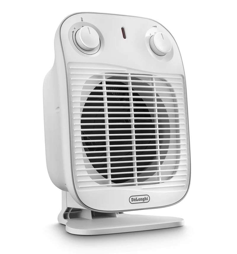 De'Longhi HFS50A20.WH Termoventilatore, Silenzioso e leggero, 2 livelli di potenza, ventilazione estiva, protezione antigoccia, maniglia, dispositivo di sicurezza, luce, protezione antigelo, Bianco