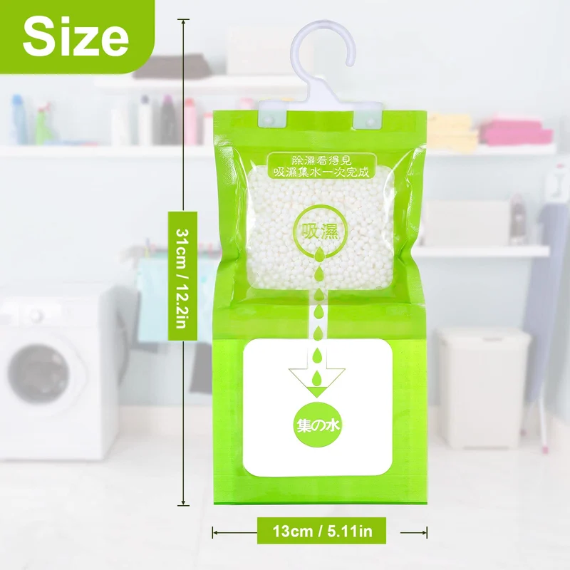 Czemo 10 PCS Sacchetti Assorbi Umidità da Appendere Assorbono,Sacchetti per Deumidificatore Il Peso di Ogni Confezione è di 90g Adatto per Antimuffa e Resistente all'umidità in Armadi Bagni, Verde