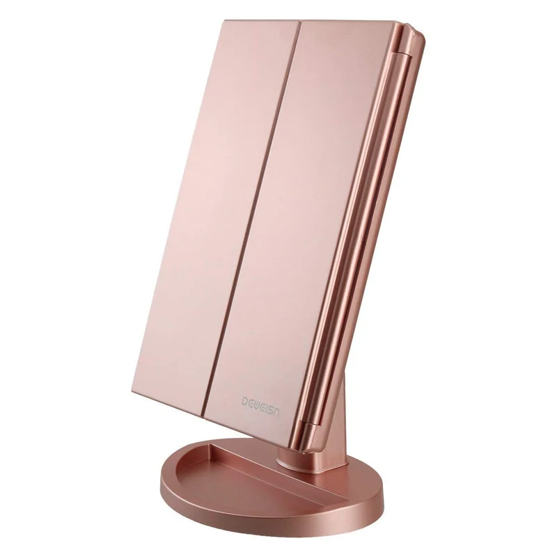 deweisn Specchio Trucco con 21 LEDs, Specchio di Vanity Trifold Ruota di 180° Ingrandimento 1x / 2X / 3X Specchio per Il con Touchscreen per Il Trucco e la Cura della Pelle (Oro Rosa)