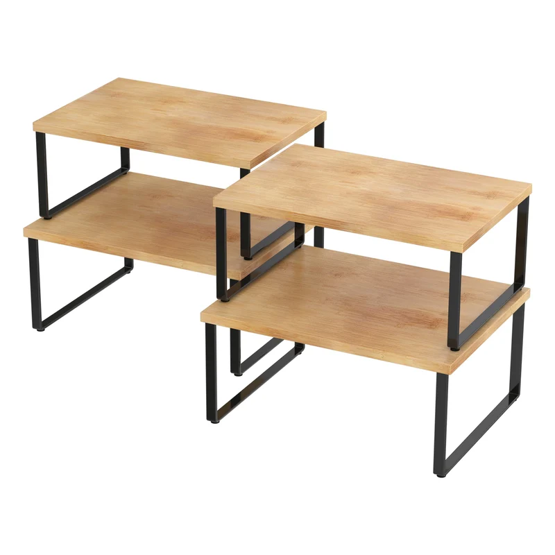 COVAODQ Set di 4 scaffali da cucina, organizer da cucina, per spezie, erbe, latta, in bambù e metallo, nero