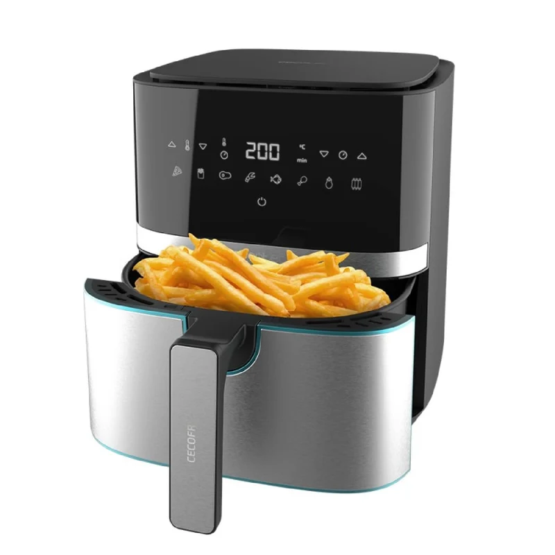Cecotec Friggitrice ad Aria calda 5,5 L Cecofry Full Inox Pro 5500 con Accessori. 1700 W, Compatta e Digitale, Dietetica in Acciaio inox, senza Olio, Tecnologia PerfectCook, Termostato