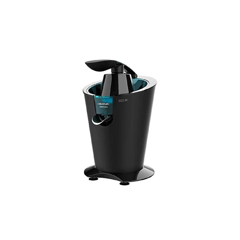 Cecotec EssentialVita PowerFresh 600, spremiagrumi elettrico nero, 600 W, filtro in acciaio inox, 2 coni staccabili, ugello a tenuta stagna, corpo nero con finitura soft touch