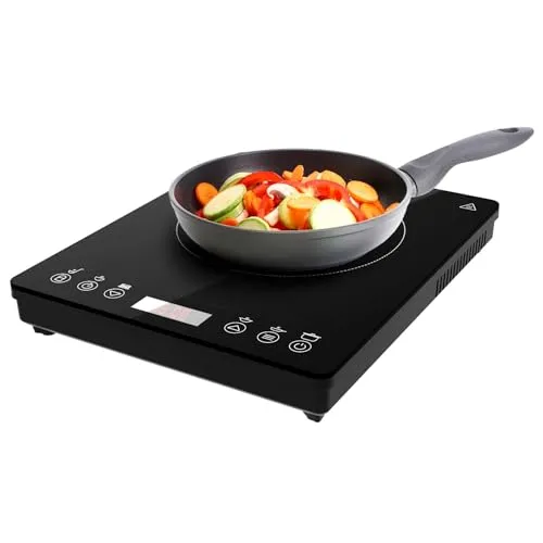 Cecotec Piastra di induzione portatile 1 Fuoco Full Magma Slim. 2000 W di potenza in 8 livelli, design in vetro ad alta resistenza, display touch, timer, facile pulizia