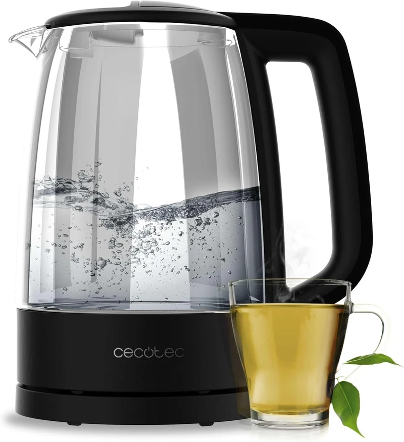 Cecotec Bollitore elettrico trasparente ThermoSense 350, 1,7 litri, senza BPA, 2200 W, base 360º, filtro anticalcare, doppio sistema di sicurezza, 1,7 litri, vetro borosilicato