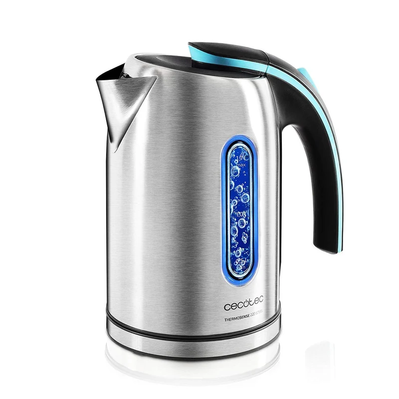 Cecotec ThermoSense 220 in acciaio, bollitore elettrico, senza BPA, 1630 W, base 360º, filtro anticalcare, doppio sistema di sicurezza, 1,2 litri