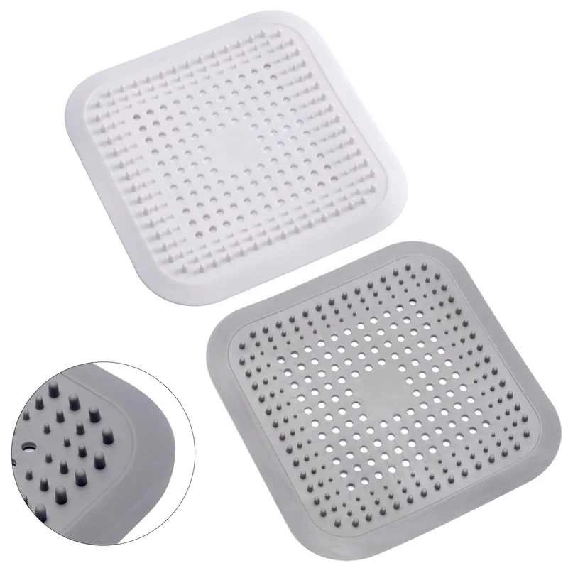 Alyvisun 2Pcs Silicone Raccogli Capelli Doccia con Ventosa, Filtro per Capelli Protezione Scarico, Universale Filtro di Scarico Anti Capelli per Cucina, Bagno (Bianco + Grigio)