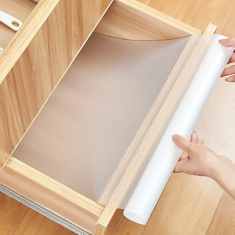 AiQInu Tappetino per Cassetti,Tappetini Antiscivolo per Cassetti Non-adesivo EVA Trasparente Impermeabile Shearable Tappetini per Cucina Armadietti Cassetti Tavoloe Frigorifero Ripiani (45 * 400cm)